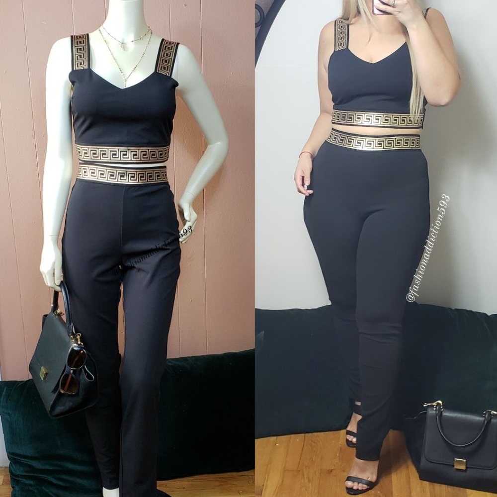 Greek key print trim matching set bralette crop